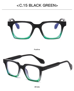 Detail view of square matte sunglasses frame C.15 in black green gradient from multiple angles
