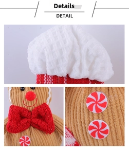 Detail of gingerbread man ornament featuring corduroy fabric and peppermint buttons