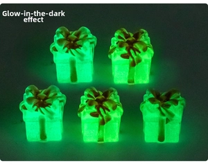 Luminous green resin Christmas gift box miniatures with night glow effect in the dark