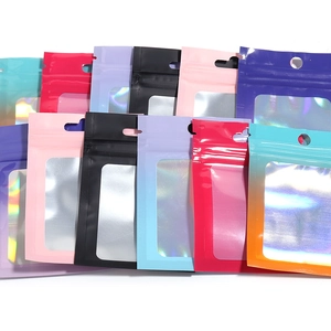 Holographic resealable packaging bags with transparent window in various colors