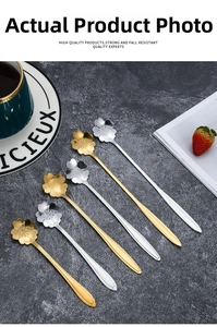 Gold and silver stainless steel cherry blossom spoons for coffee and desserts