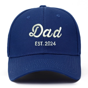 Distressed navy blue baseball cap with white Dad EST. 2024 embroidery for men and women