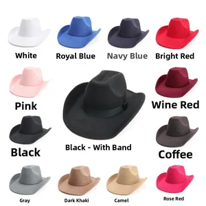 Sélection de chapeaux de cowboy en feutre de laine en plusieurs couleurs et ruban