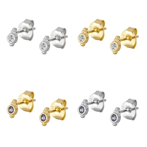 Geometric Round Cubic Zirconia Stud Earrings With 925 Sterling Silver Earring Post Gold Plated Copper Jewelry Women