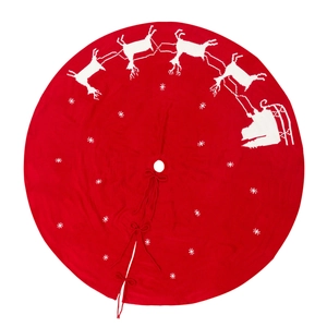 Jupe de sapin de Noël en tricot rouge avec motifs rennes et flocons de neige