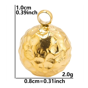 18k gold plated stainless steel hammered ball pendant with size and weight measurements