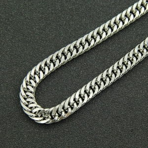 Polished silver double layer Cuban and snake chain necklace in stainless steel