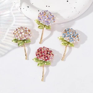Hydrangea Flower Brooch Alloy Enamel Rhinestone Pin Elegant Pastoral Style Jewelry Decoration Gift For Women Accessories