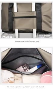 Detail view of the back luggage strap and internal dry wet separation compartment