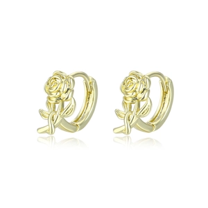 Minimalist 18K gold rose earrings with vintage floral design and polished hoops