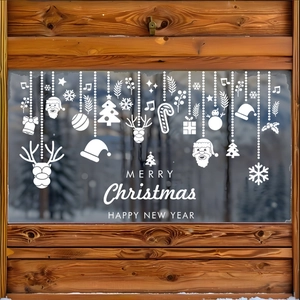 White Christmas window static stickers with Santa, reindeer and snowflakes on glass