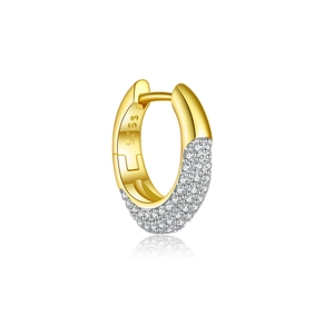 Polished S925 sterling silver gold plated hoop earring with white cubic zirconia pavé