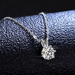 Elegant S925 sterling silver necklace with a brilliant six-prong moissanite pendant