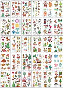 Set of 30 colorful Christmas temporary tattoos featuring Santa, reindeer and snowmen