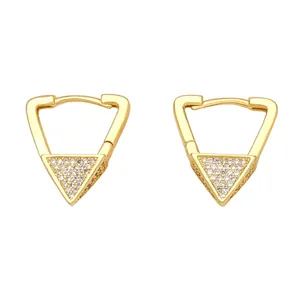 Triangle hoop earrings in gold plated copper with pavé zircon geometric minimalist style