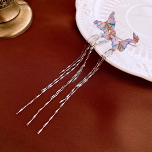Clip D'Oreille Papillon Boucles D'Oreilles À Franges Longues Sans Perçage Ailes Irisées Bijoux En Cuivre Élégants Pour Femmes