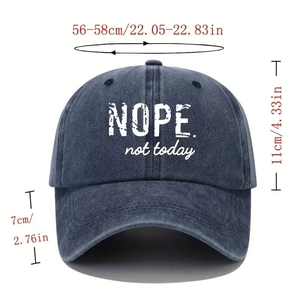 Navy blue washed cotton baseball cap with white NOPE print and adjustable strap