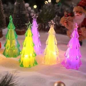 Mini acrylic LED Christmas tree night lights with colorful gradient glow on snow