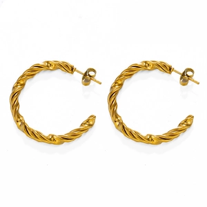 Boucles d'oreilles créoles C torsadées en acier inoxydable doré au style minimaliste