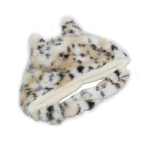 Winter faux fur leopard print hat with cute ears and warm fleece lining for women