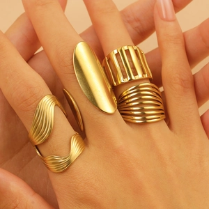 18k gold plated stainless steel teardrop open ring set for women in minimalist French style
