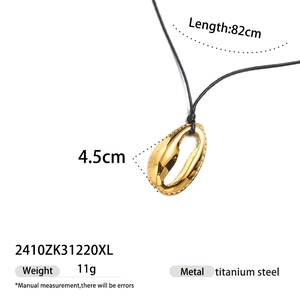 Golden shell titanium steel pendant necklace with black cord rope for women