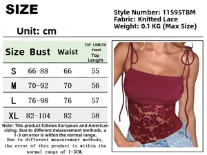 Detailed size guide for women's lace camisole showing measurements for S to XL sizes