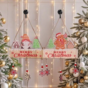 Christmas wooden door hanging sign with gingerbread man and gnome decorations