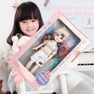 Detailed 30cm articulated princess doll in rainbow sweater set with pink gift box packaging