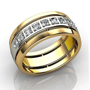 Bague Large Bicolore En Cuivre Avec Incrustation De Zircone Cubique Moderne Simple Unisexe