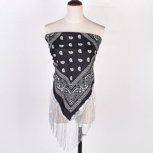 Black paisley bandana with sparkling silver fringe for parties and festive events