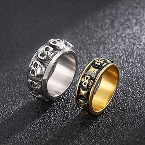 Vintage Skull Head Ring Titanium Stainless Steel Gothic Punk Rock Embossed Band For Men Retro Hip Hop Street Fashion Jewelry