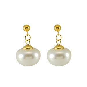 Elegant gold pearl earrings with a minimalist round stud design for women