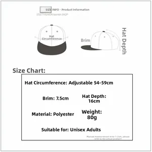 Size chart showing adjustable 54-59cm circumference and 7.5cm brim for the plaid baseball cap