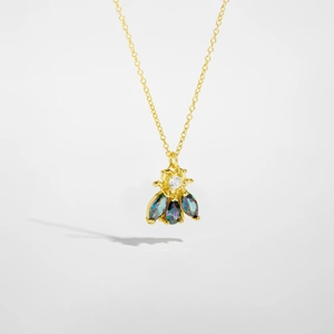 Elegant s925 silver necklace featuring a bee pendant with colorful pear-cut crystal wings