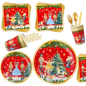 Nutcracker Christmas party tableware set with paper plates cups and gold cutlery