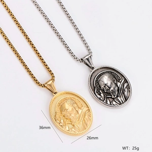 Vintage Oval Pendant Necklace 304 Stainless Steel Religious Saint Portrait Relief Personality Jewelry With Box Chain