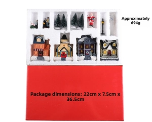 Weihnachtsdorf-Set mit 4 LED-Häusern und Figuren in Schutzverpackung, Gewicht ca. 694g