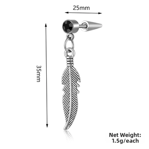 Detail view of wing stud earring with dimensions 25mm by 35mm and crystal center