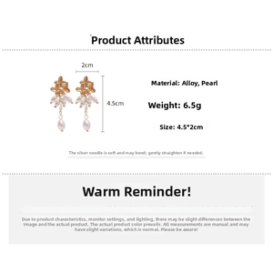 Detail view of floral pearl tassel earrings with 4.5cm length and silver needle studs