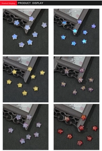 Detail of star-shaped faux glass beads in six vibrant colors for DIY jewelry making