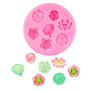 Pink lotus flower and seed pod silicone mold with 8 cavities for resin and baking art