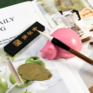 Pink sleeping cat silicone resin mold for DIY creative pen holder and brush rest set