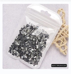 Macro view of about 1000 pieces of clear rectangular flatback rhinestones for nail art