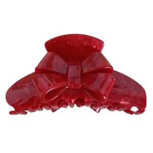 Pince à cheveux rouge élégante en acétate avec nœud pour chignon arrière de femme