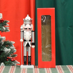 36cm silver king nutcracker soldier wooden ornament with red gift box Christmas decoration