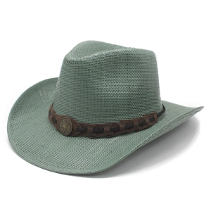 Western Cowboy Hat Woven Paper Straw Wide Brim Star Metal Decor Retro Ethnic Style Summer Sun Protection Beach Vacation