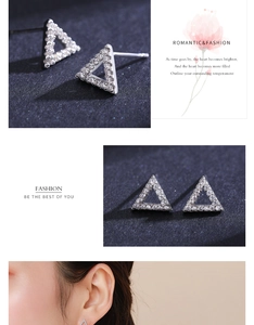 S925 sterling silver triangle stud earrings with micro-pave crystals and sleek design