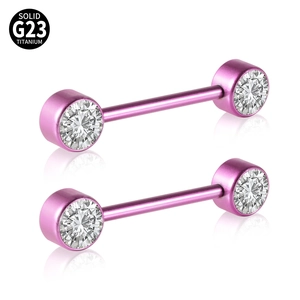 G23 titanium nipple rings with white zircon stones on a clean white background