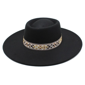 Vintage wool felt fedora with 9.5cm wide brim and bohemian embroidered ribbon trim